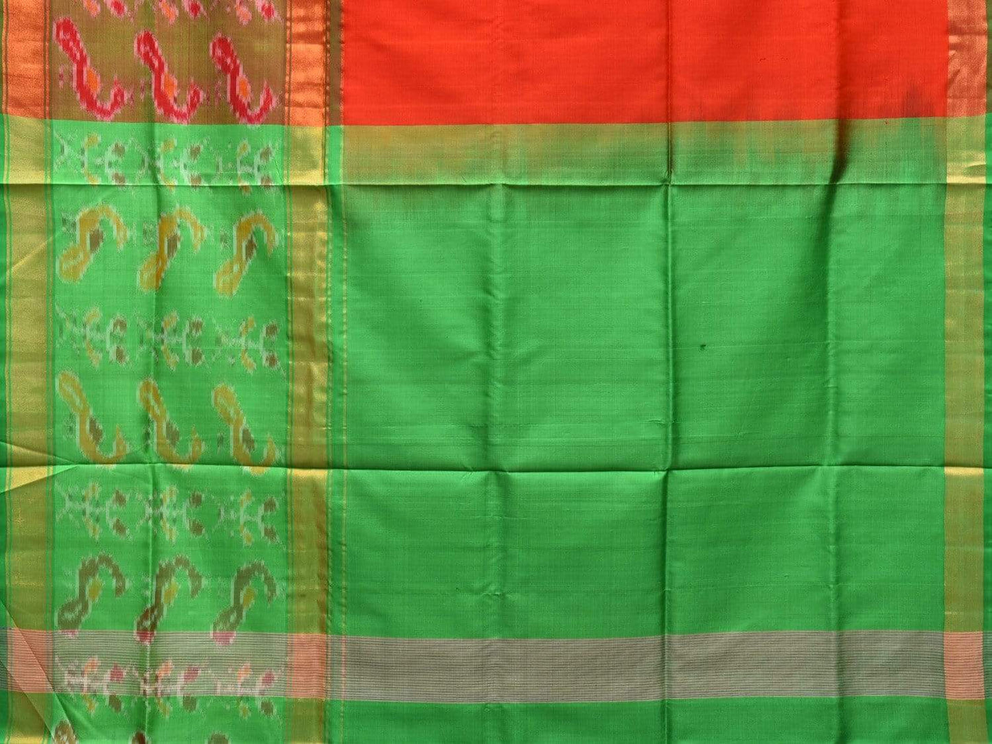Red and Green Uppada Silk Handloom Saree with Ikat Border Design u1749