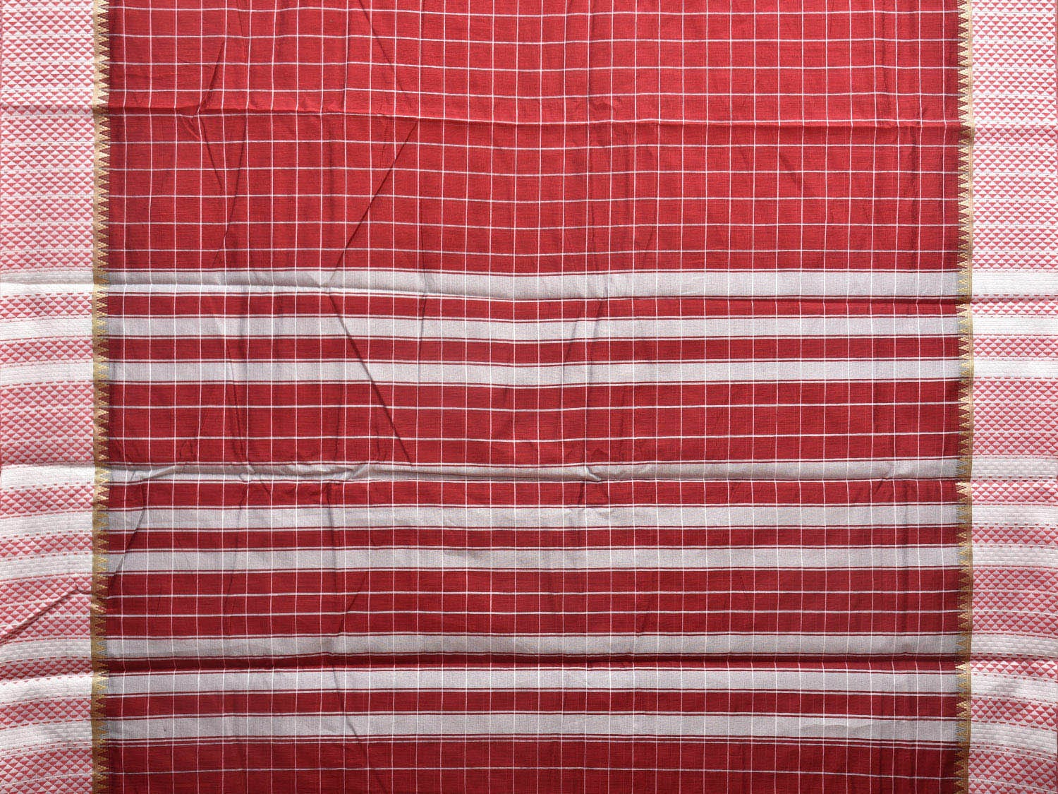 Red and Grey Bamboo Cotton Saree with Big Checks Design No Blouse bc0384