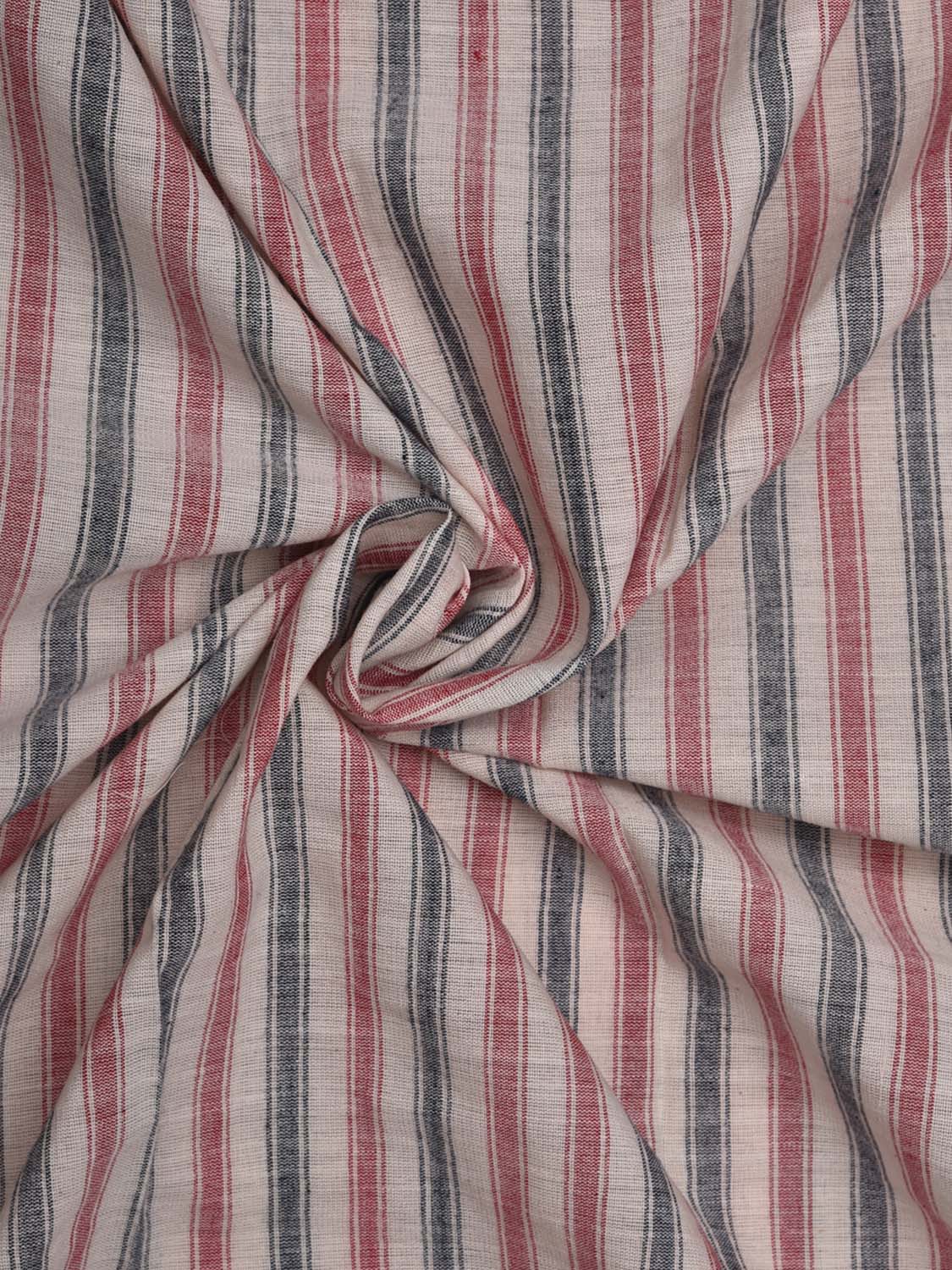 Red and Grey Cotton Handloom 2.5mts Fabric With Strips Design f0174