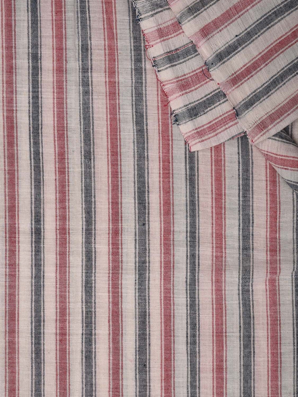 Red and Grey Cotton Handloom 2.5mts Fabric With Strips Design f0174