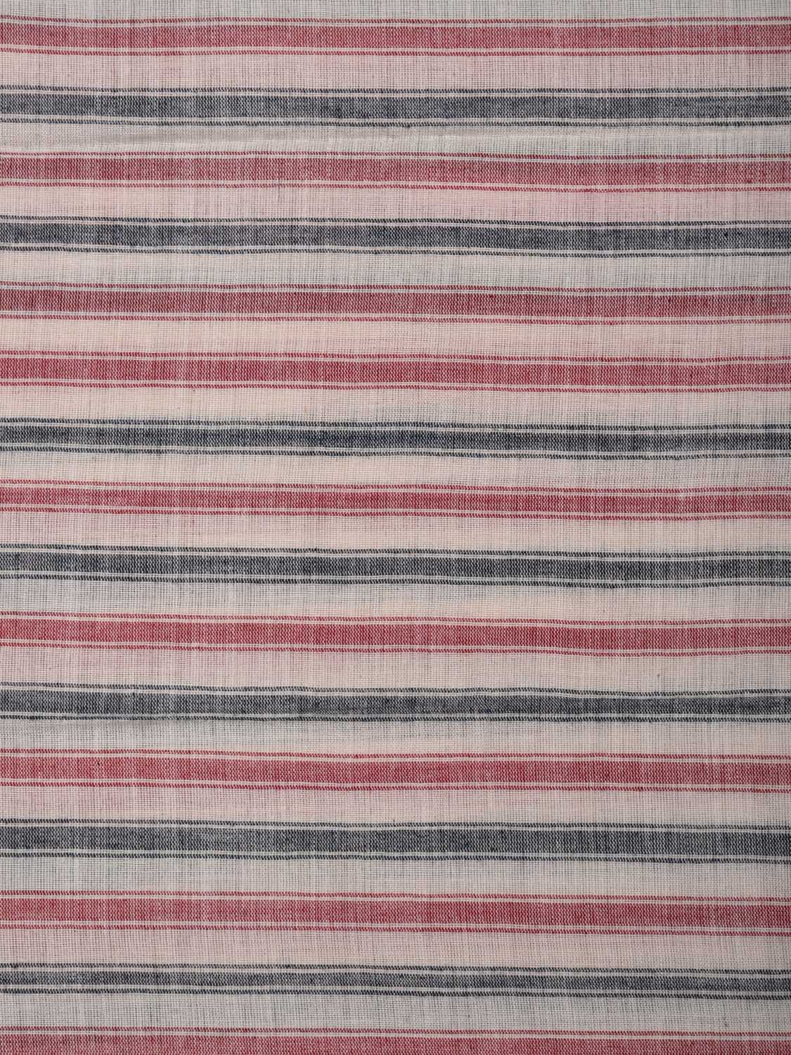 Red and Grey Cotton Handloom 2.5mts Fabric With Strips Design f0174