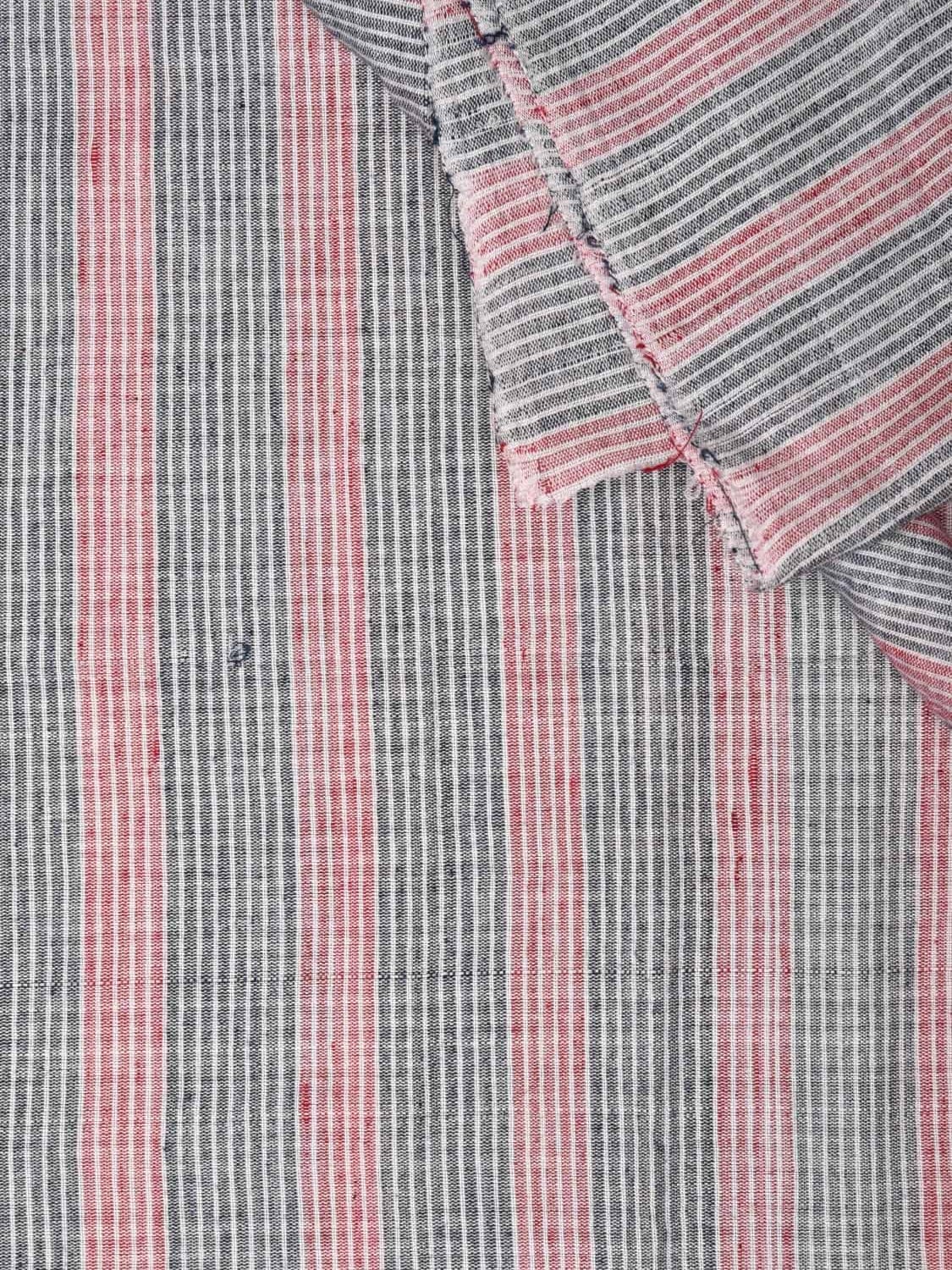 Red and Grey Cotton Handloom 2.5mts Fabric With Strips Design f0184