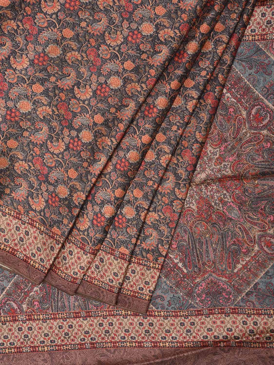 Red and Grey Pashmina Print Viscose Twill Saree with Floral Body and Pasley Pallu Design o0558