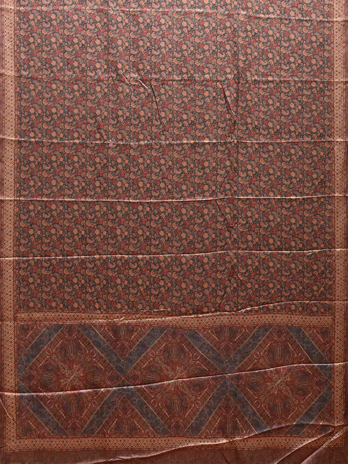 Red and Grey Pashmina Print Viscose Twill Saree with Floral Body and Pasley Pallu Design o0558