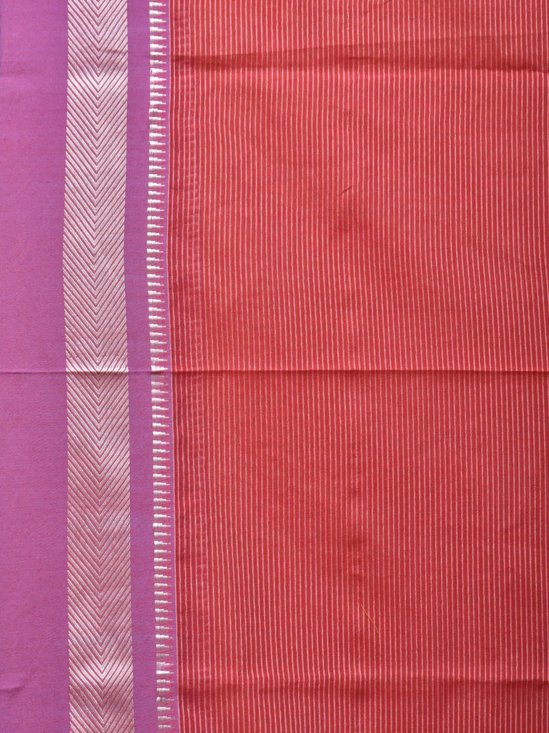 Red and Lavender Bamboo Cotton Saree with Strips Design No Blouse bc0238