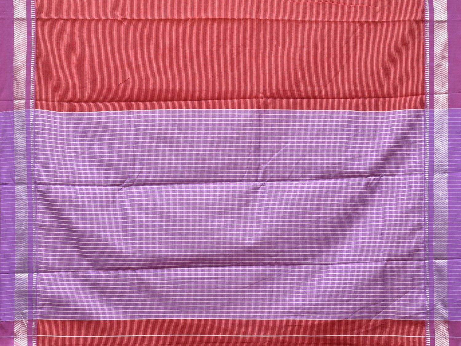 Red and Lavender Bamboo Cotton Saree with Strips Design No Blouse bc0238