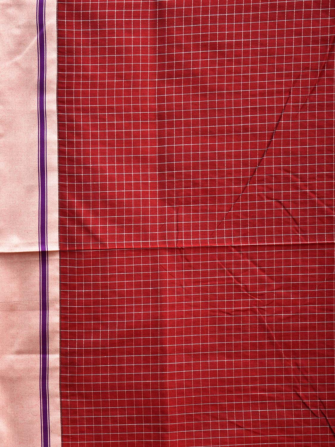 Red and Light Grey ilkal Cotton Viscose Saree with Checks and Ganga-Jamuna Border Design o0530