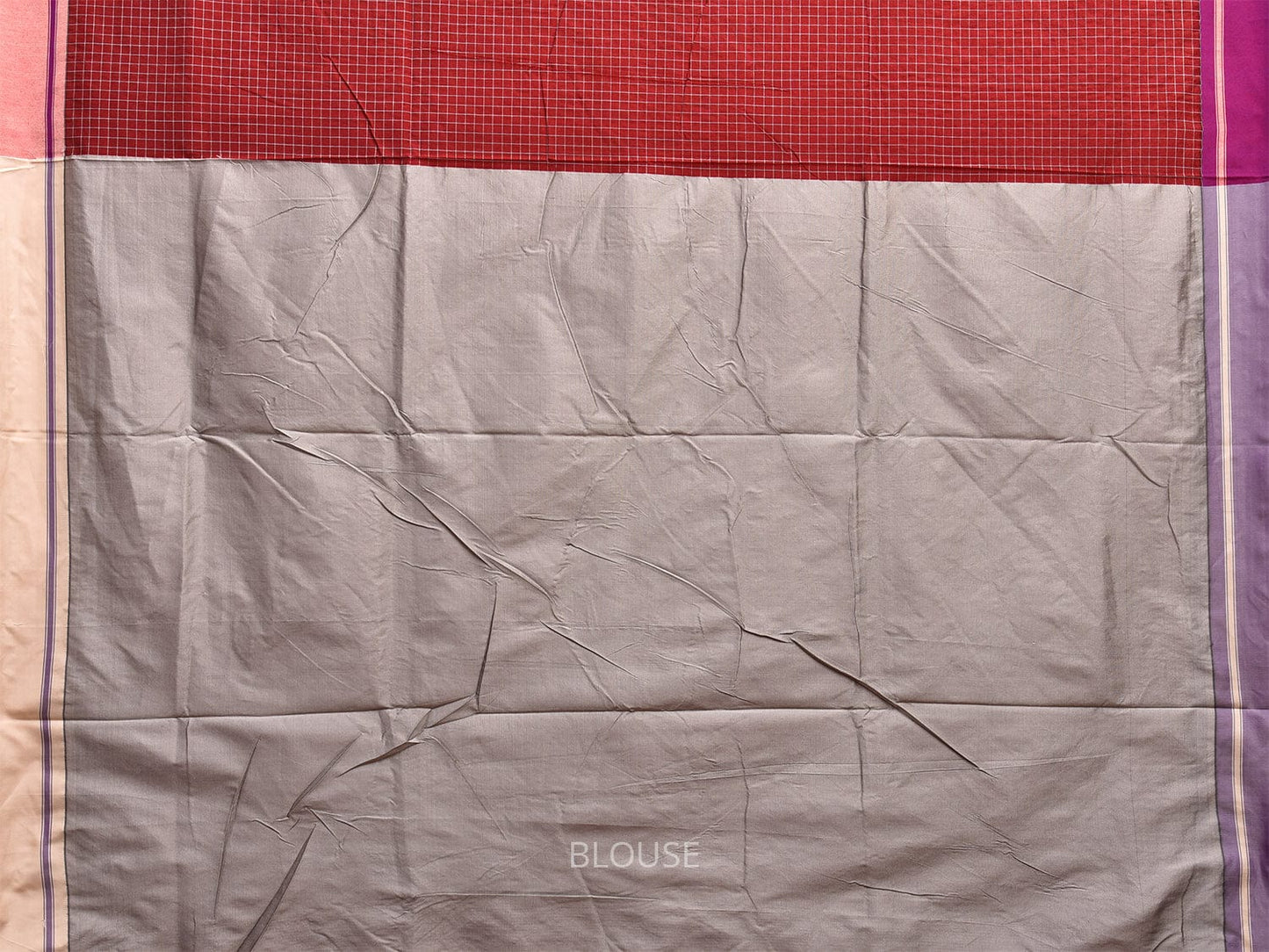 Red and Light Grey ilkal Cotton Viscose Saree with Checks and Ganga-Jamuna Border Design o0530
