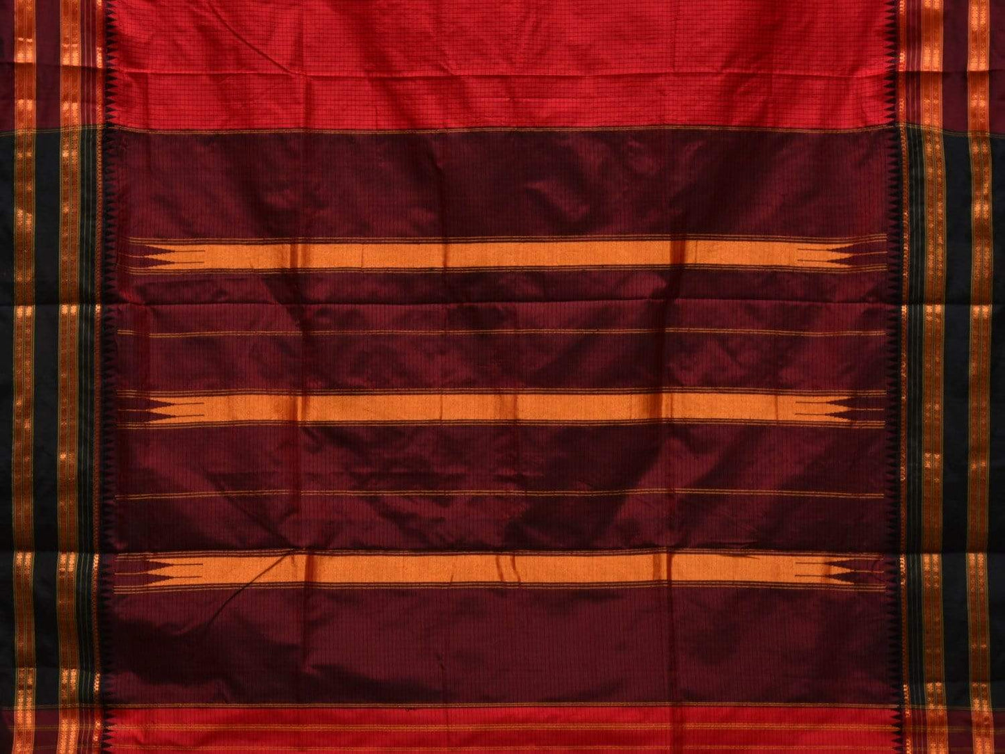 Red and Maroon Narayanpet Silk Handloom Saree with Checks Design No Blouse np0434