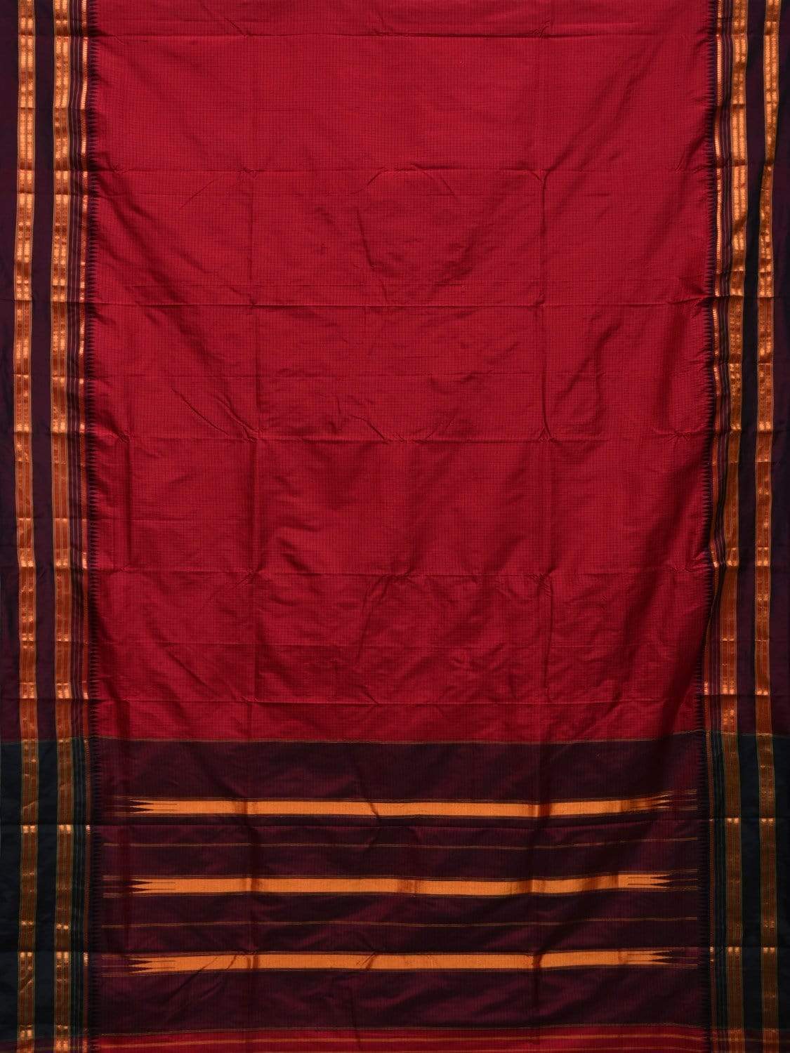 Red and Maroon Narayanpet Silk Handloom Saree with Checks Design No Blouse np0442