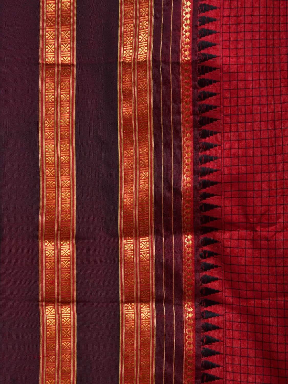 Red and Maroon Narayanpet Silk Handloom Saree with Checks Design No Blouse np0442