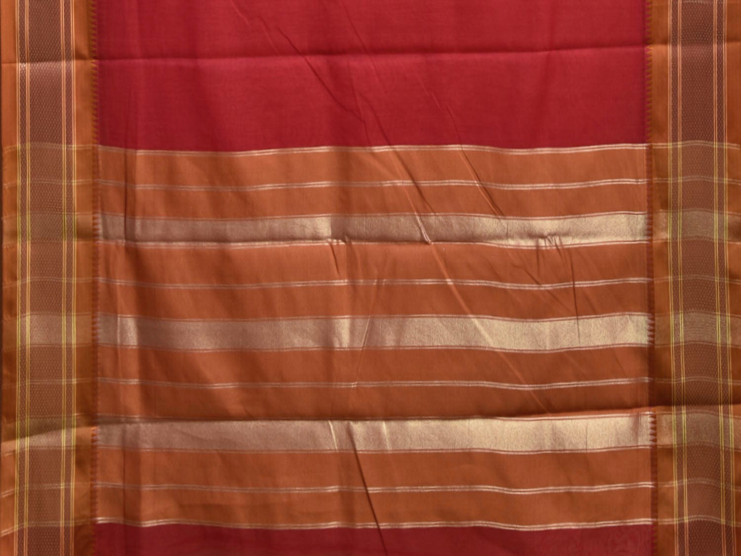 Red and Mustard Bamboo Cotton Plain Saree with Contrast Pallu Design No Blouse bc0800
