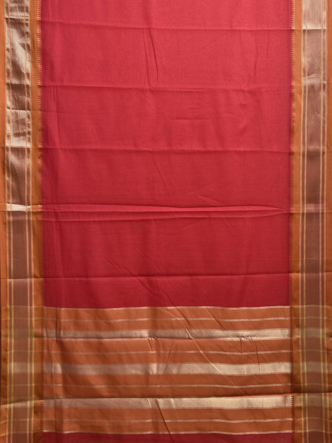 Red and Mustard Bamboo Cotton Plain Saree with Contrast Pallu Design No Blouse bc0800