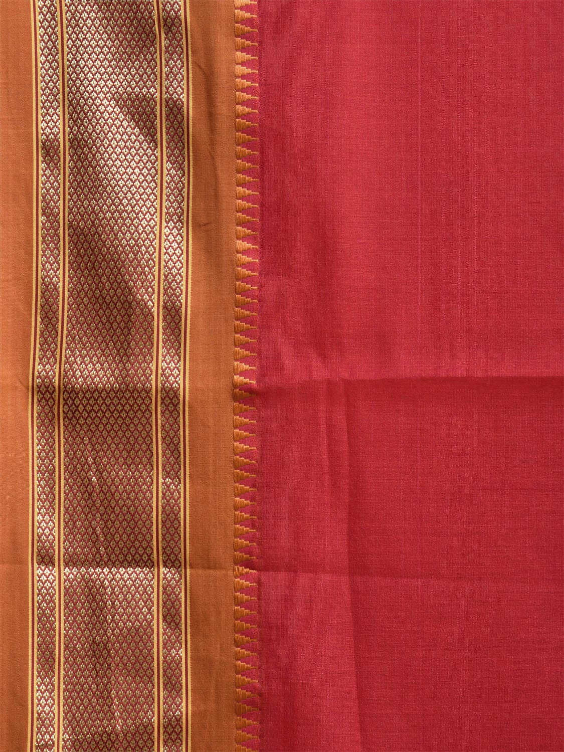 Red and Mustard Bamboo Cotton Plain Saree with Contrast Pallu Design No Blouse bc0800