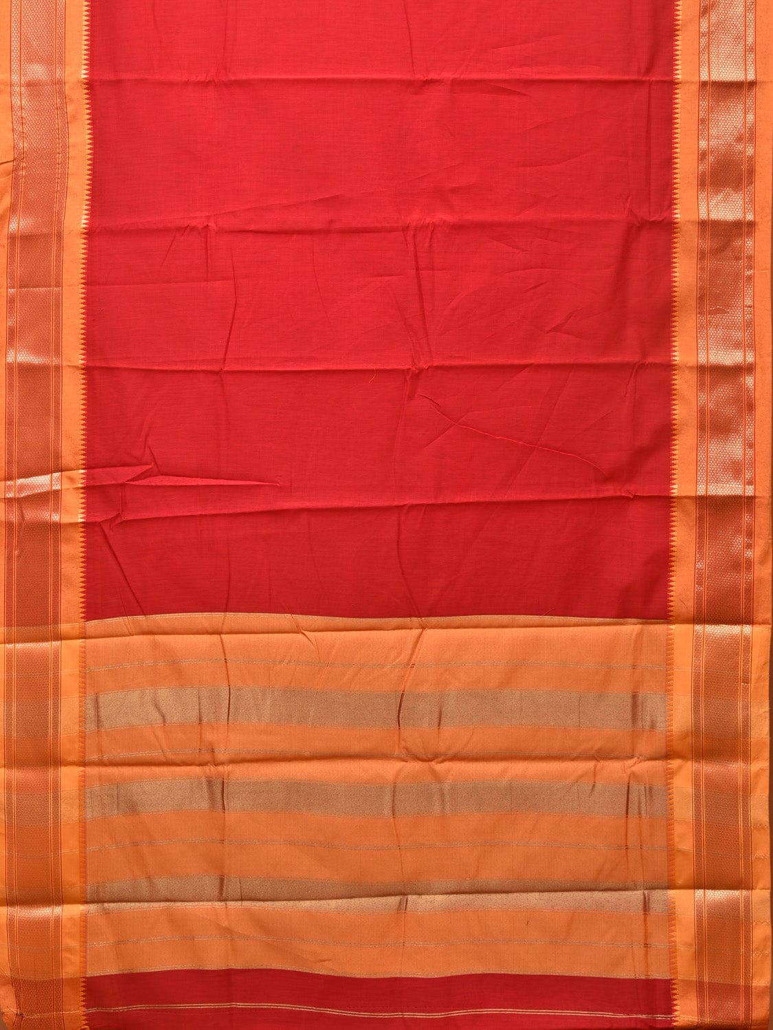 Red and Mustard Bamboo Cotton Plain Saree with Zari Border Design No Blouse bc0217