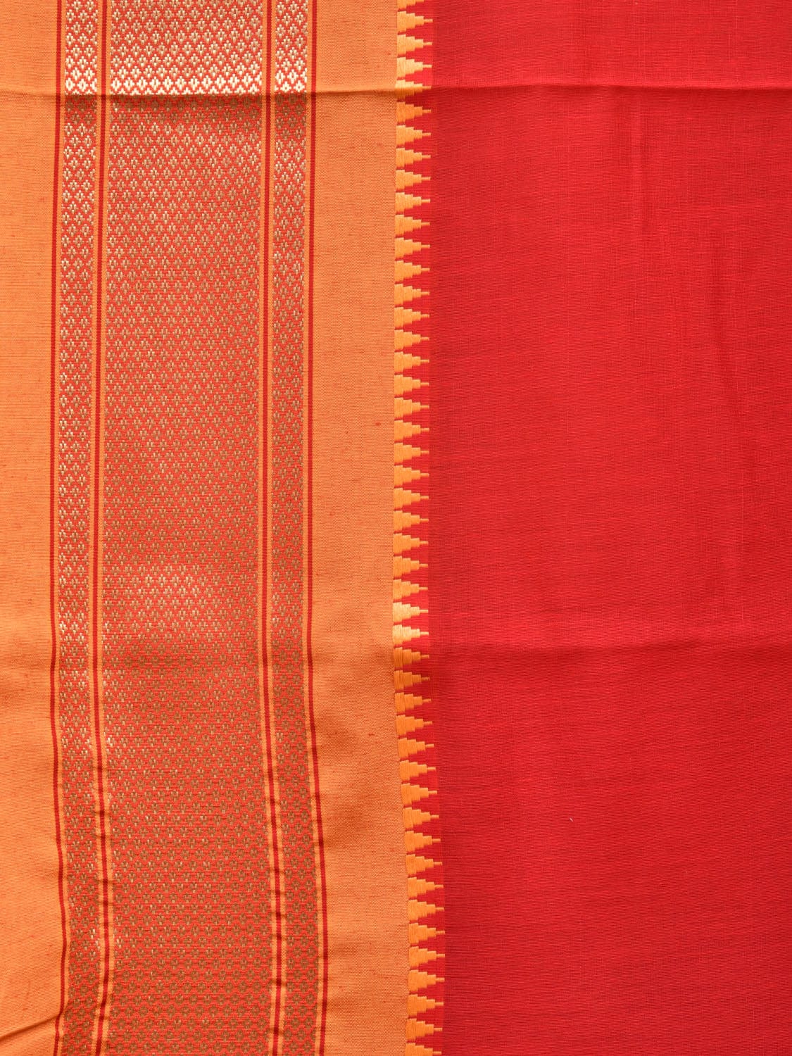 Red and Mustard Bamboo Cotton Plain Saree with Zari Border Design No Blouse bc0217