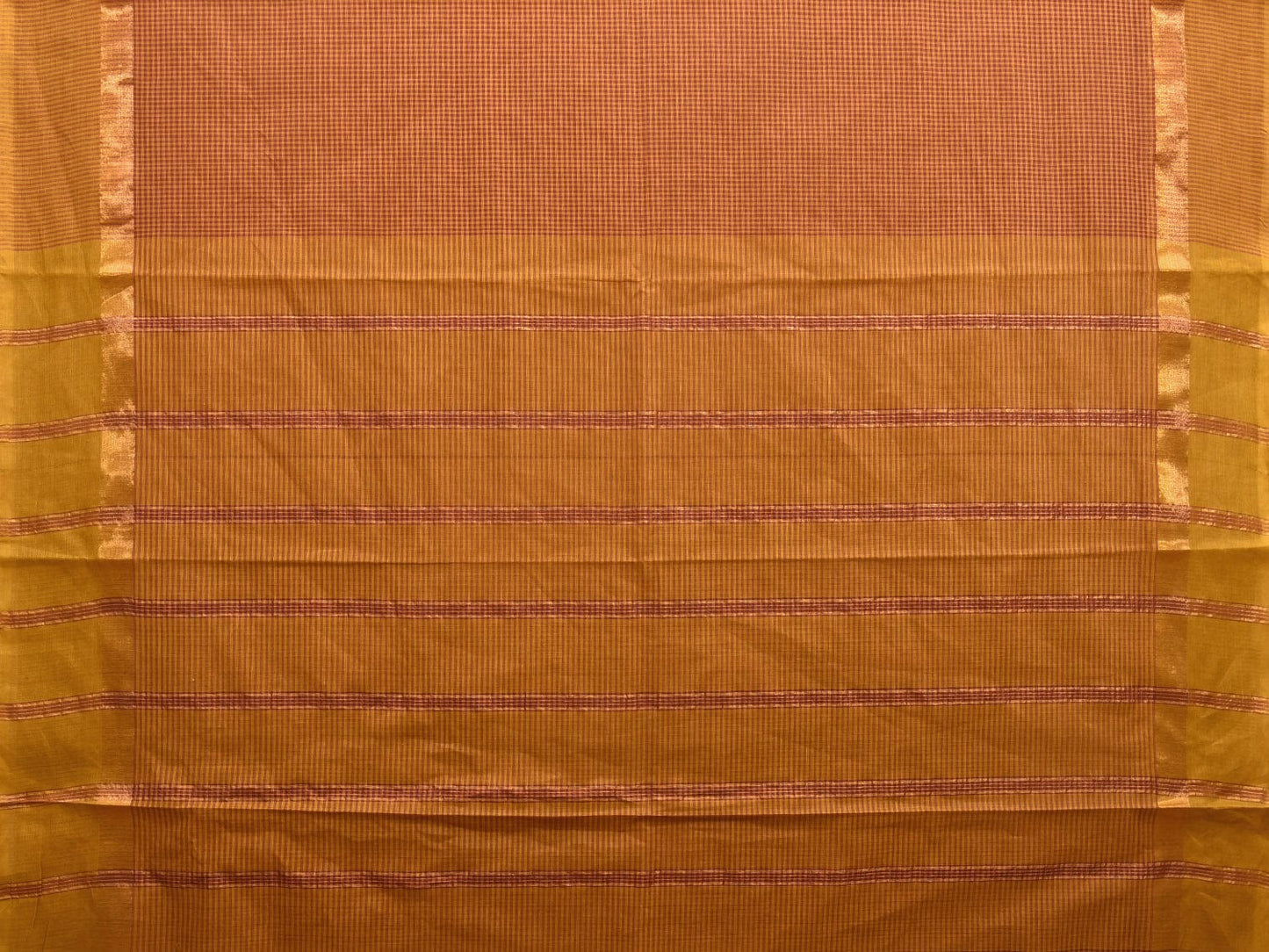 Red and Mustard Kanchipuram Cotton Saree with Small Checks Design k0608