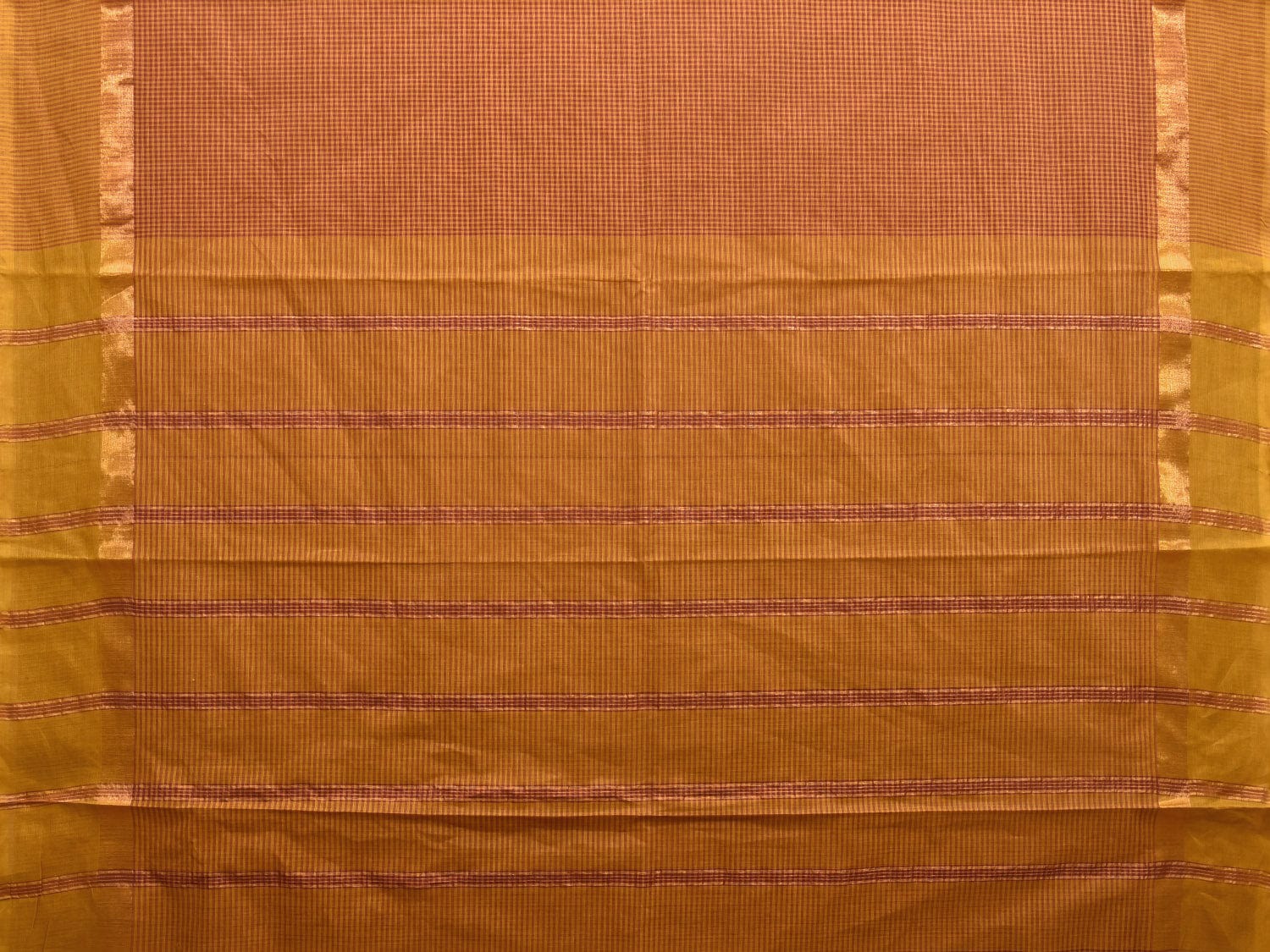 Red and Mustard Kanchipuram Cotton Saree with Small Checks Design k0608