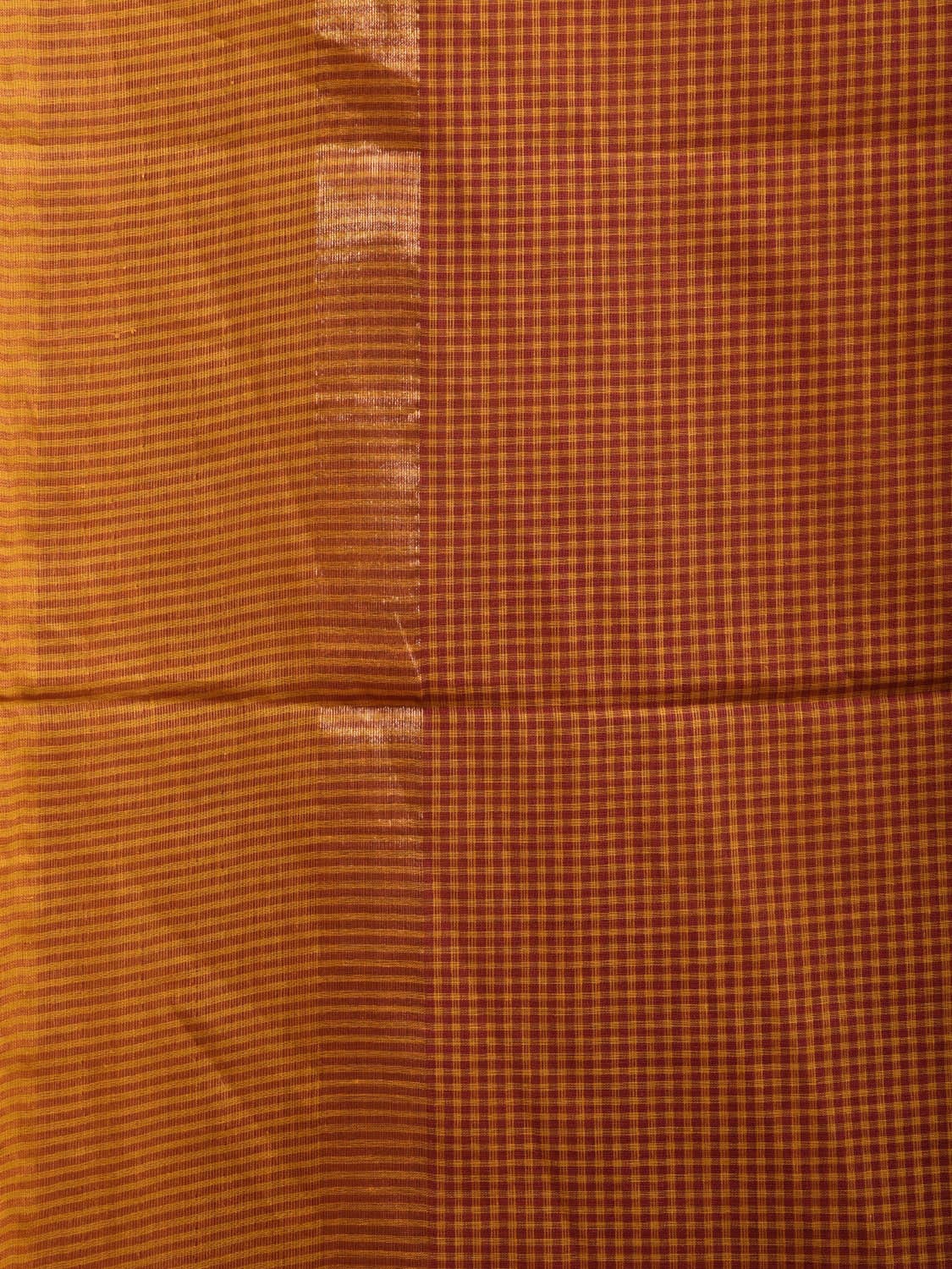 Red and Mustard Kanchipuram Cotton Saree with Small Checks Design k0608