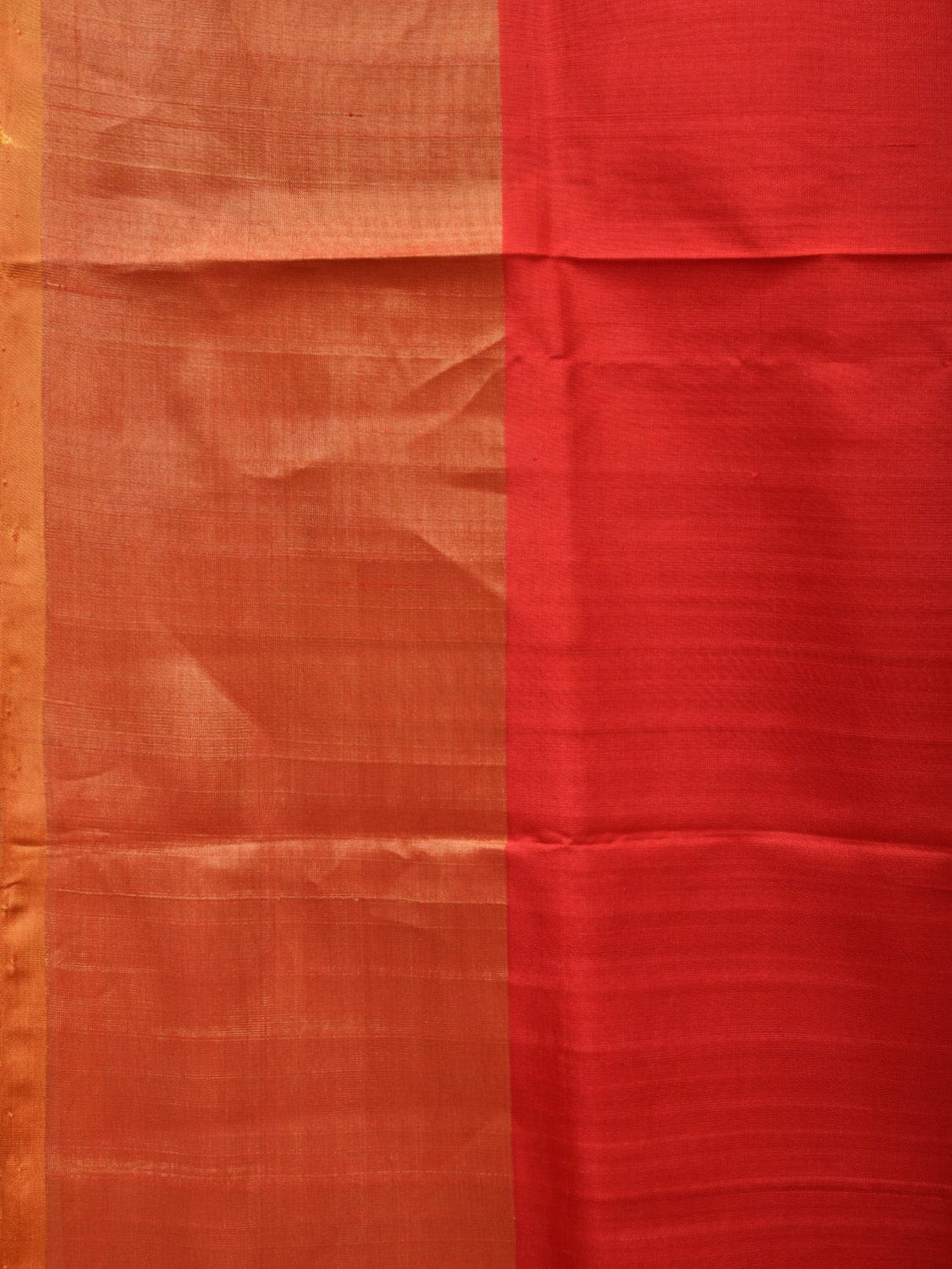 Red and Mustard Uppada Silk Handloom Plain Saree with Contrast Pallu Design u2114