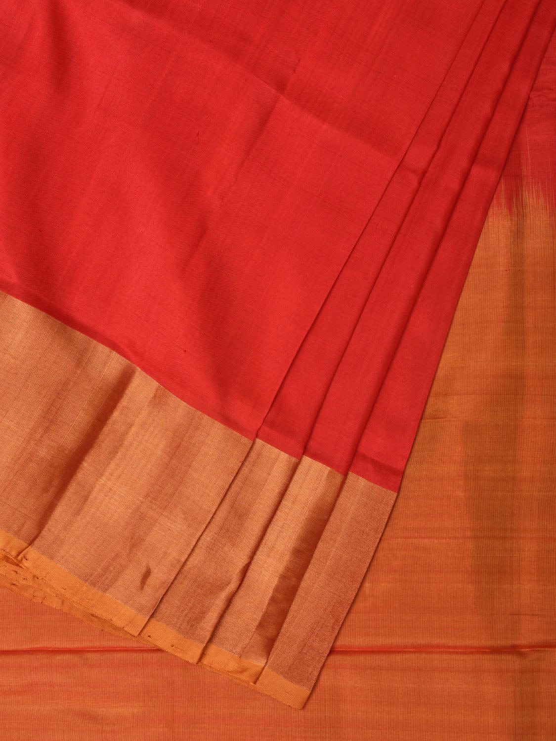 Red and Mustard Uppada Silk Handloom Plain Saree with Contrast Pallu Design u2114