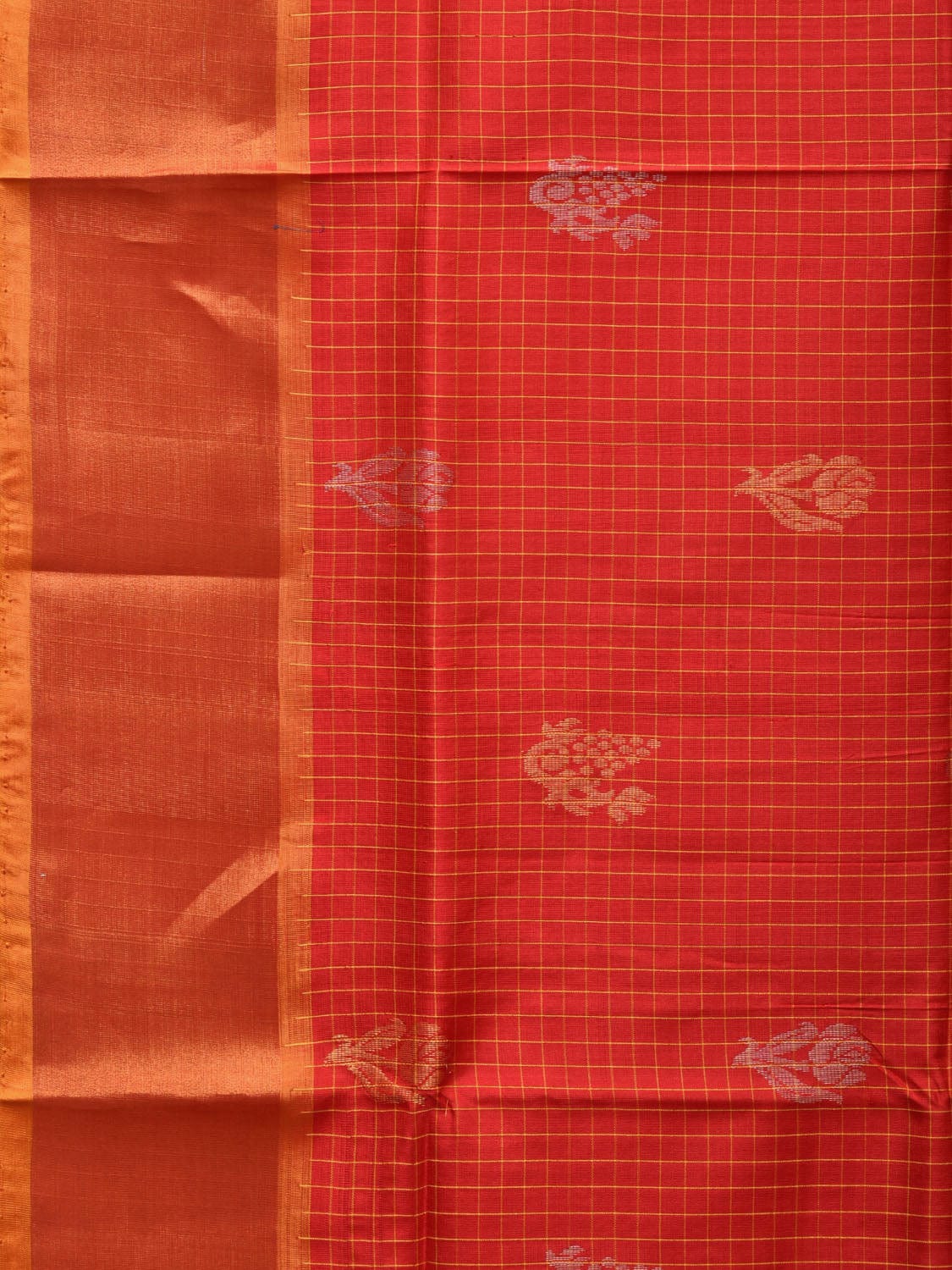 Red and Mustard Uppada Silk Handloom Saree with Body Buta and Checks Design u2204