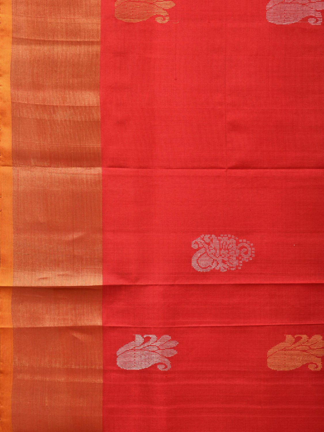 Red and Mustard Uppada Silk Handloom Saree with Body & Pallu Buta Design u2169