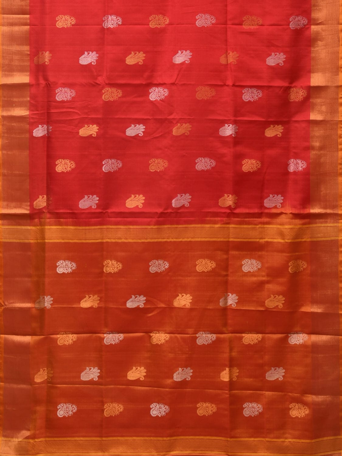 Red and Mustard Uppada Silk Handloom Saree with Body & Pallu Buta Design u2169