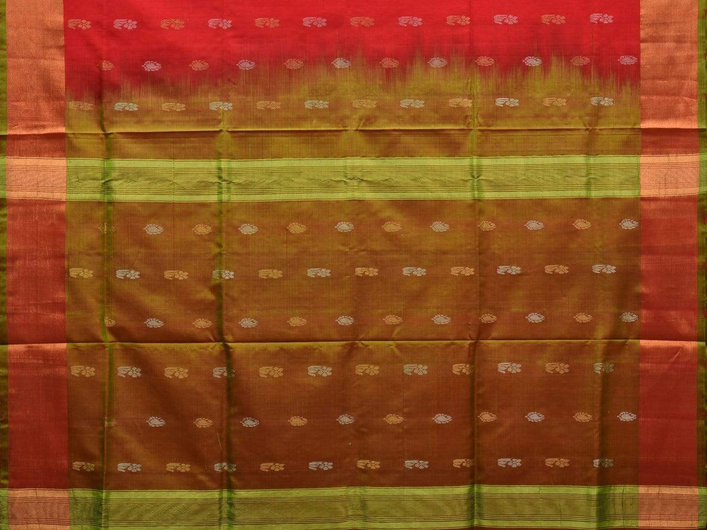Red and Mustard Uppada Silk Handloom Saree with Buta and Contrast Pallu Design u1808
