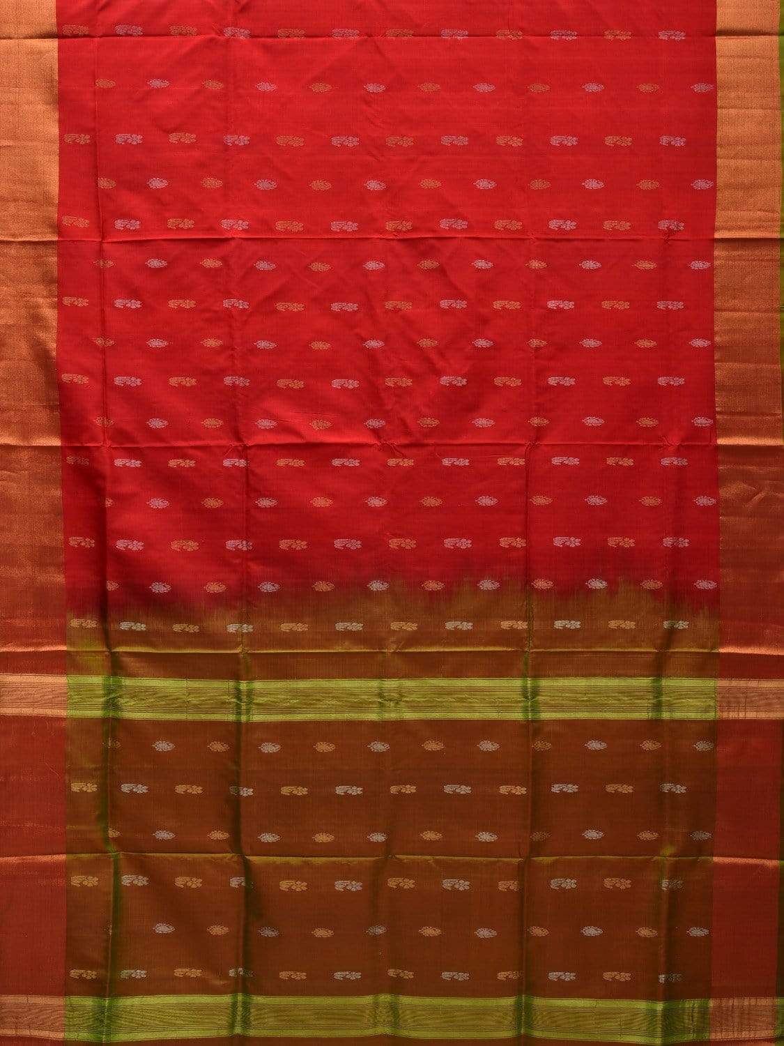 Red and Mustard Uppada Silk Handloom Saree with Buta and Contrast Pallu Design u1808