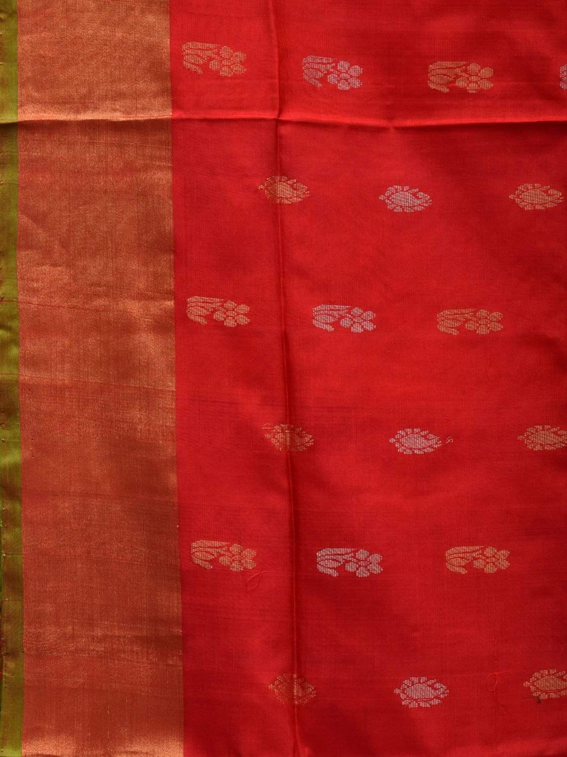 Red and Mustard Uppada Silk Handloom Saree with Buta and Contrast Pallu Design u1808