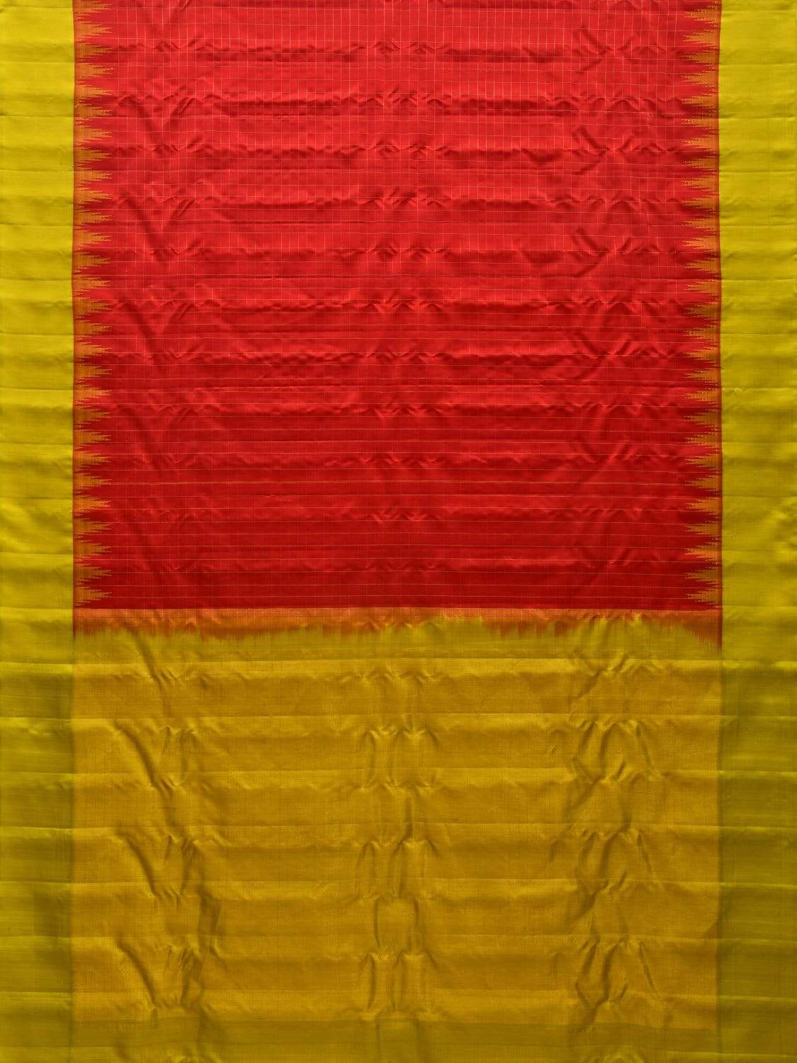 Red and Olive Gadwal Silk Handloom Saree with Checks Design g0281