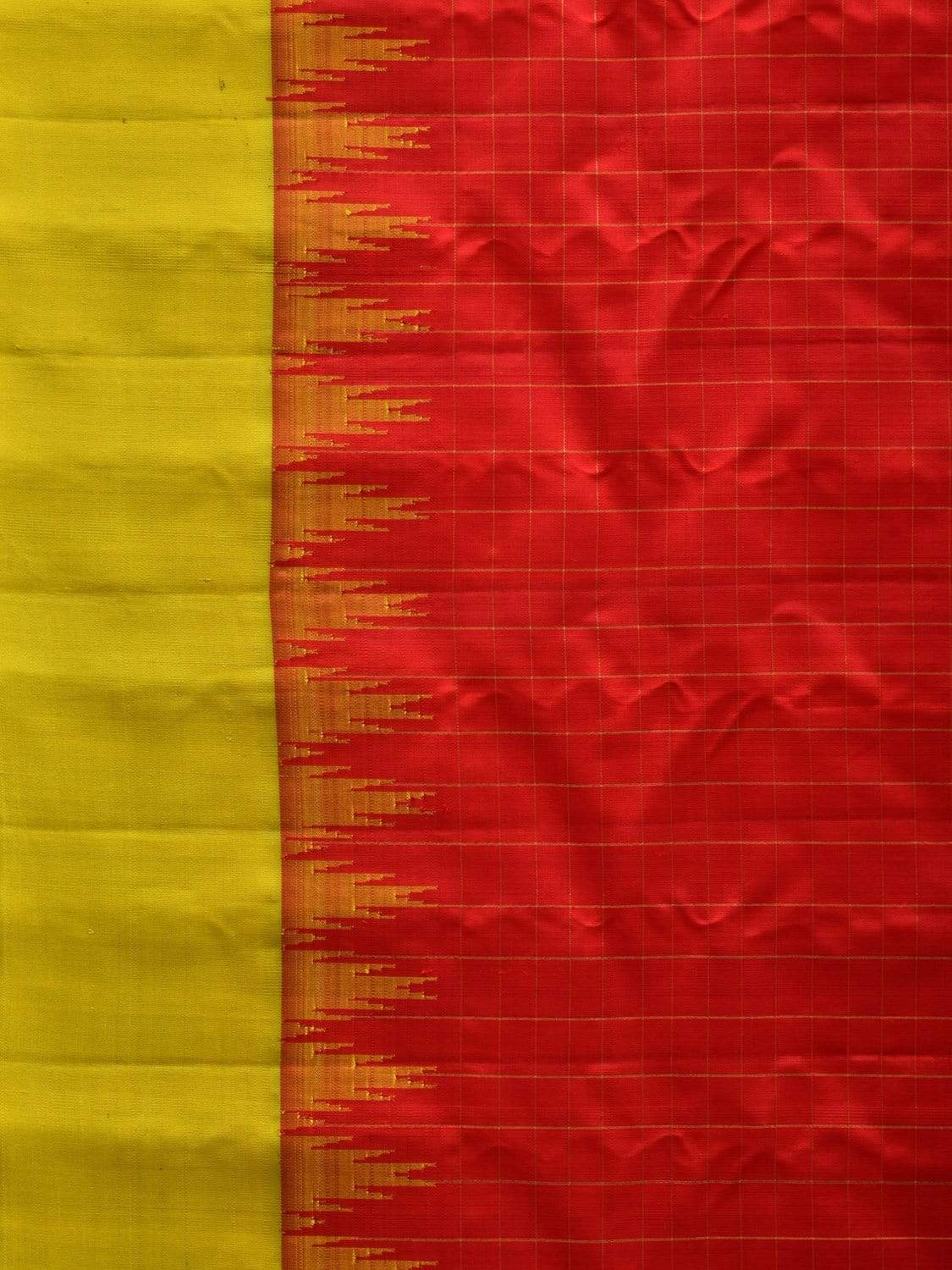 Red and Olive Gadwal Silk Handloom Saree with Checks Design g0281