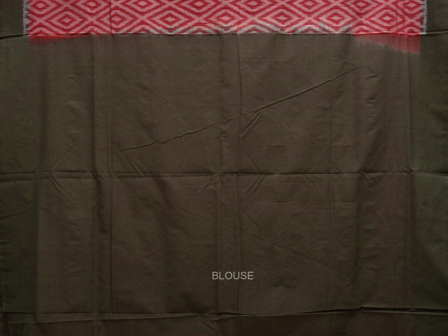 Red and Olive Pochampally Ikat Cotton Handloom Saree with Grill Design i0736