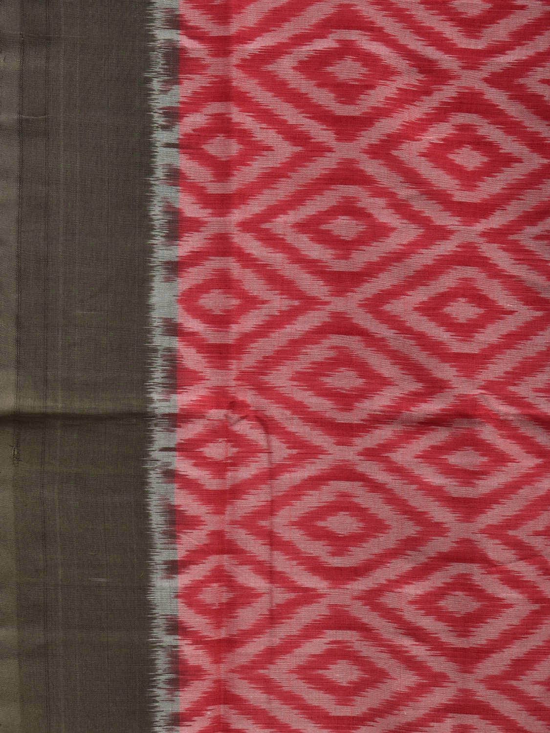 Red and Olive Pochampally Ikat Cotton Handloom Saree with Grill Design i0736