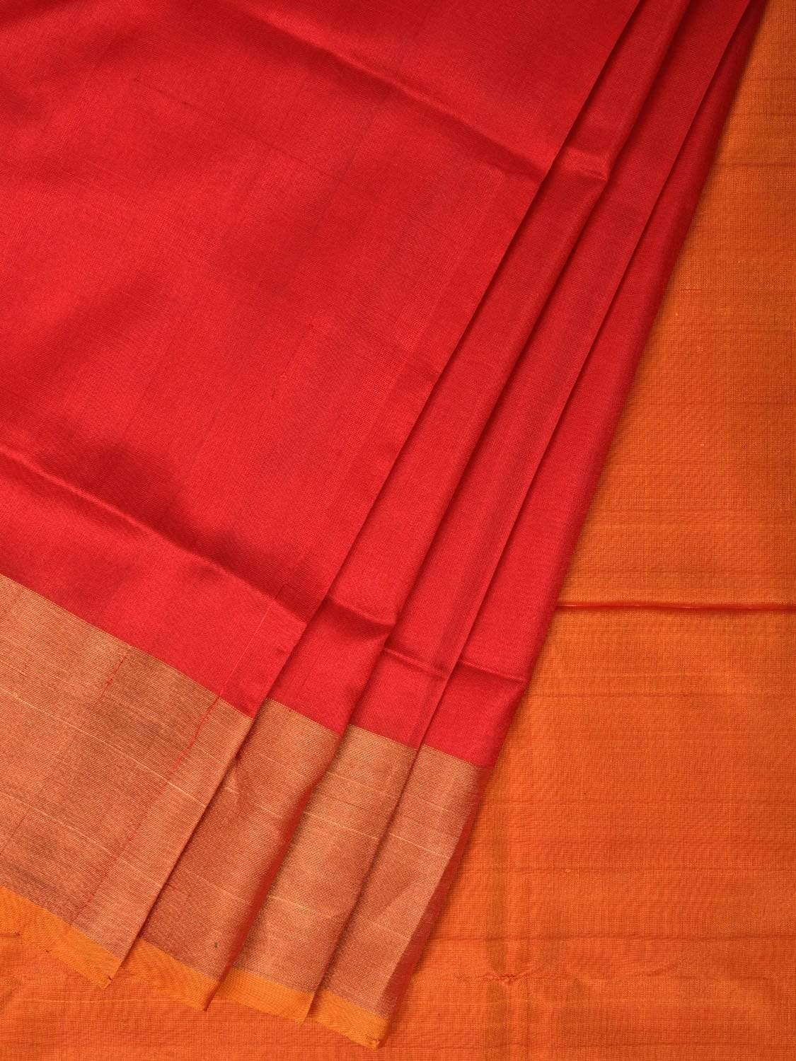 Red and Orange Uppada Silk Handloom Plain Saree with Contrast Pallu Design u1752