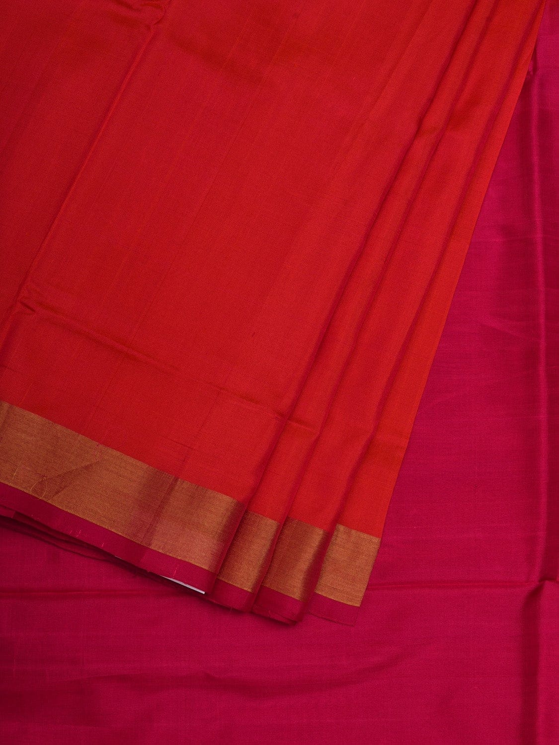 Red and Pink Uppada Silk Handloom Plain Saree with Contrast Pallu Design u1840