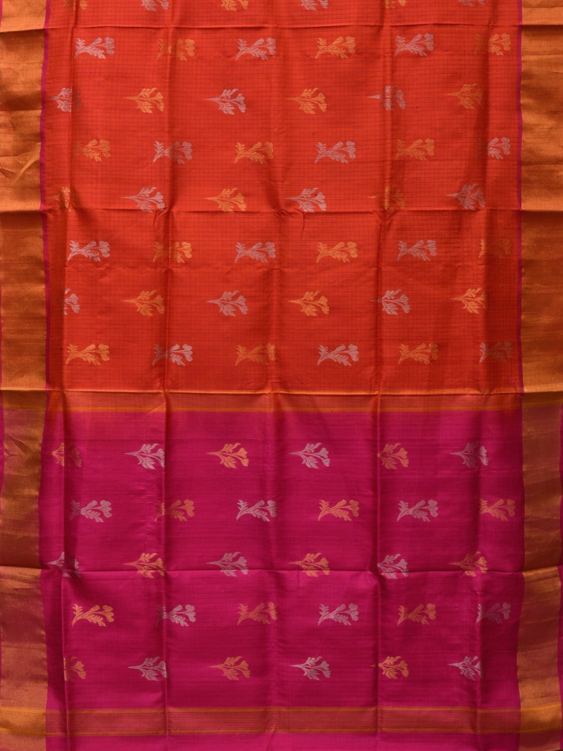 Red and Pink Uppada Silk Handloom Saree with Body Buta and Checks Design u2198