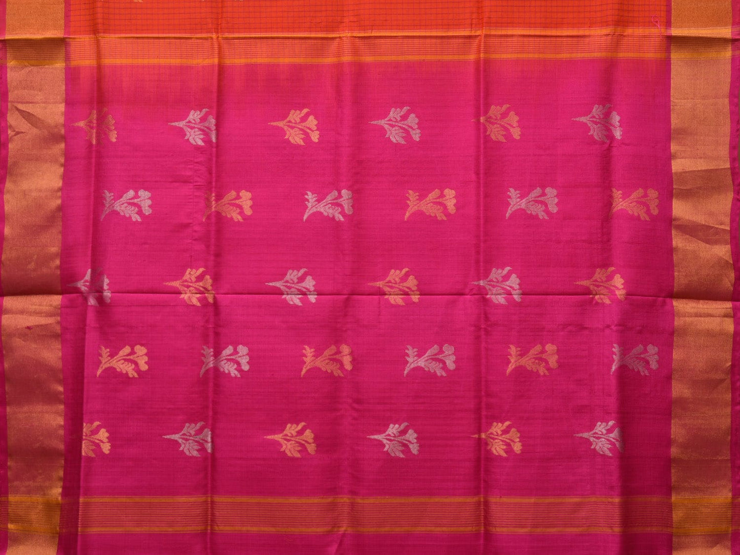 Red and Pink Uppada Silk Handloom Saree with Body Buta and Checks Design u2198