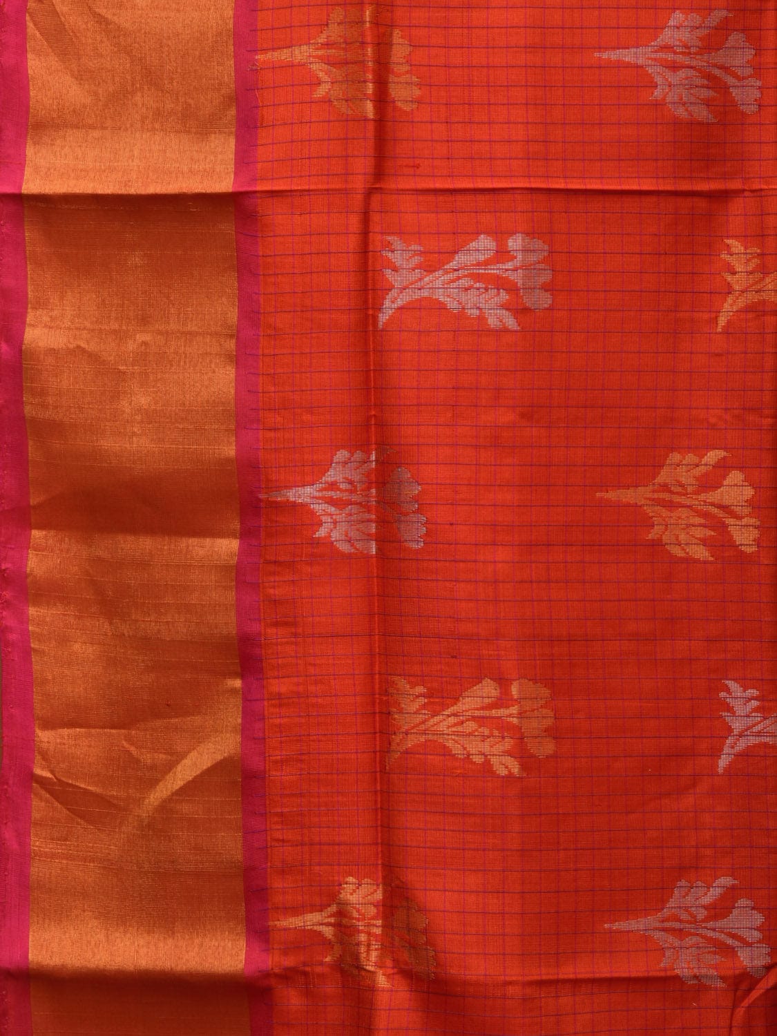 Red and Pink Uppada Silk Handloom Saree with Body Buta and Checks Design u2198
