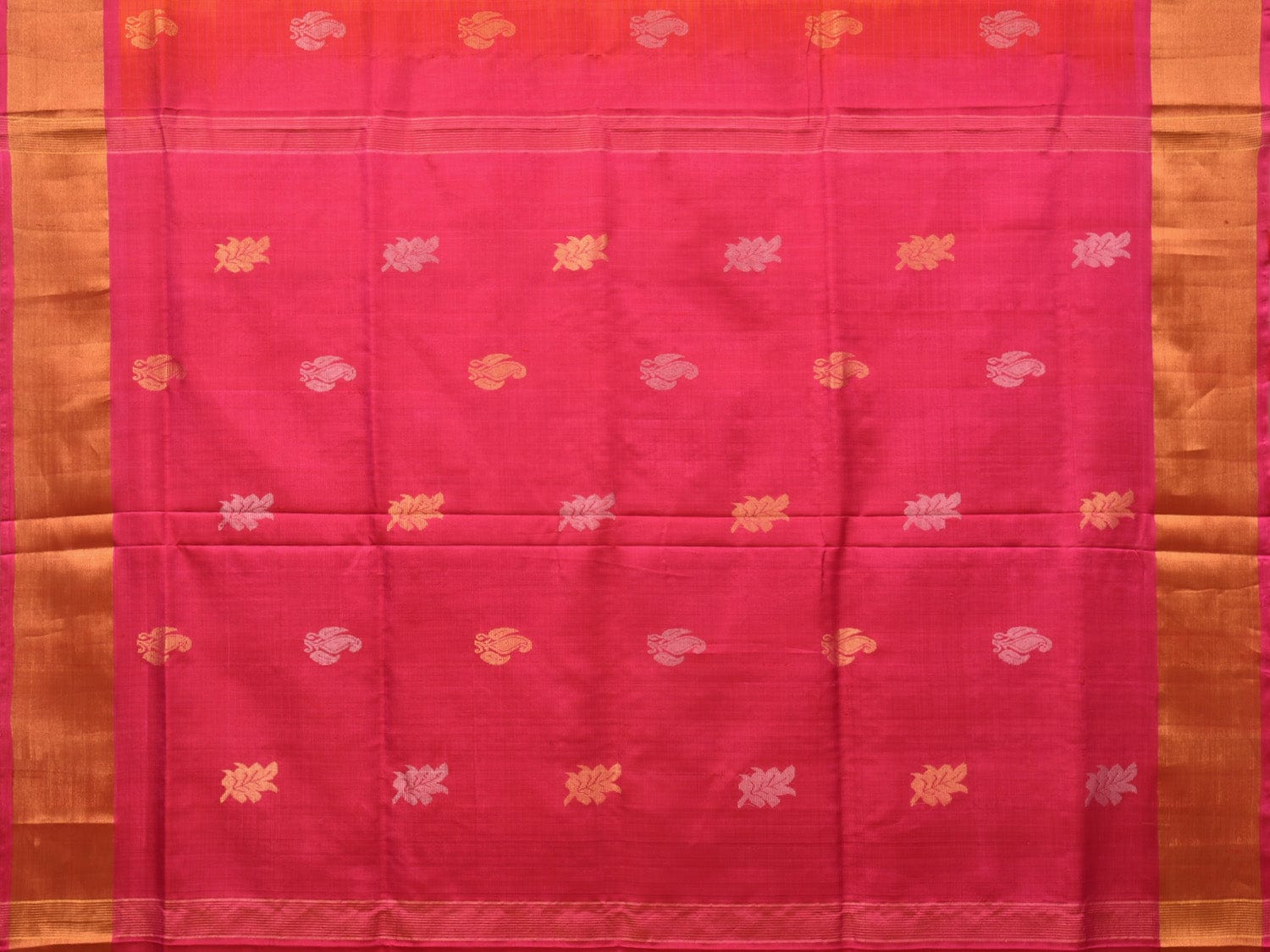 Red and Pink Uppada Silk Handloom Saree with Body Buta Design u2115