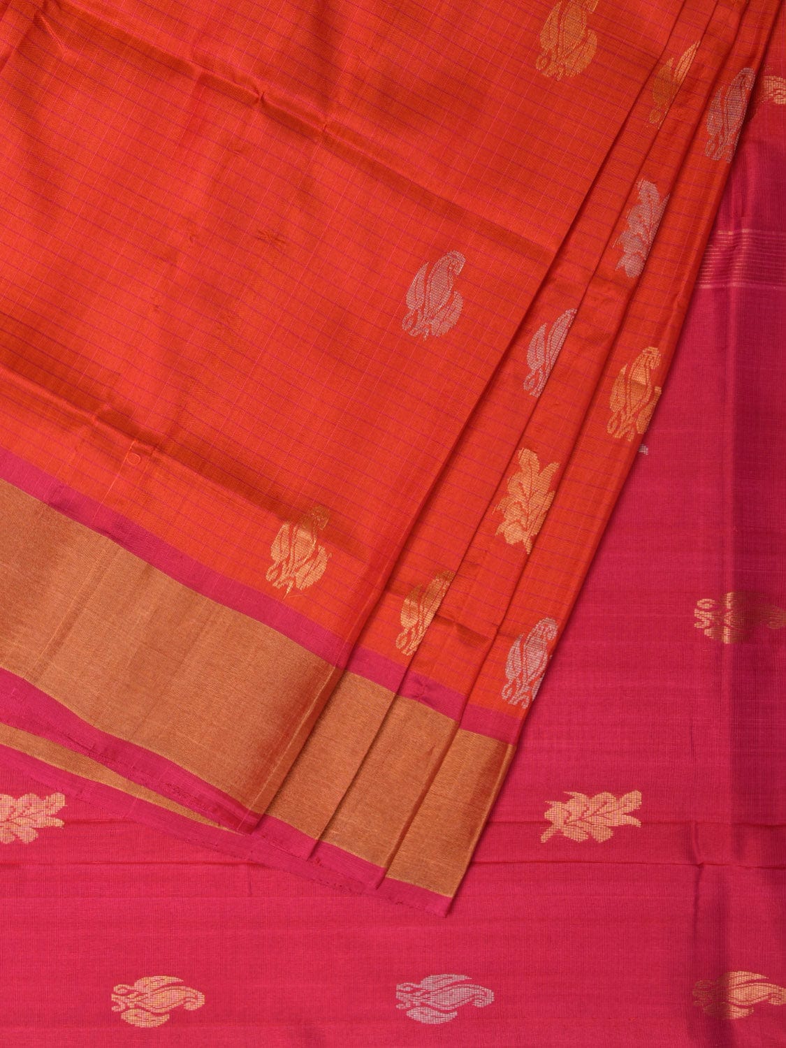 Red and Pink Uppada Silk Handloom Saree with Body Buta Design u2115