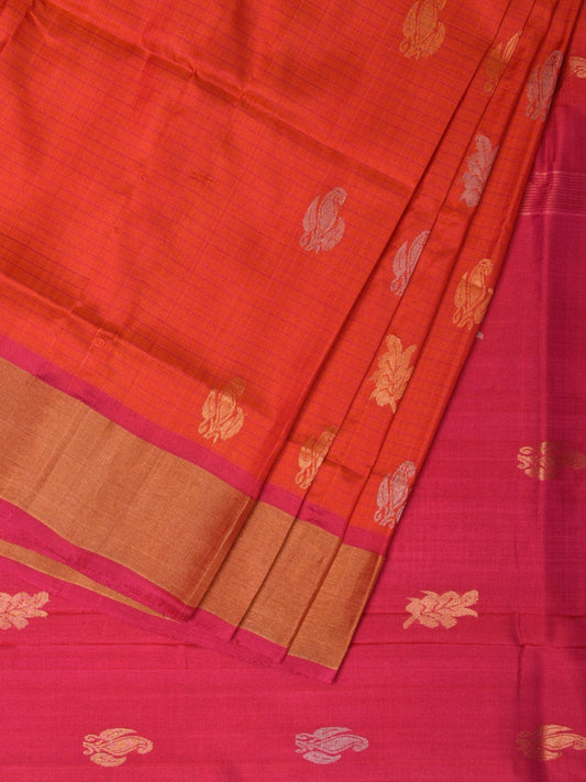 Red and Pink Uppada Silk Handloom Saree with Body Buta Design u2115