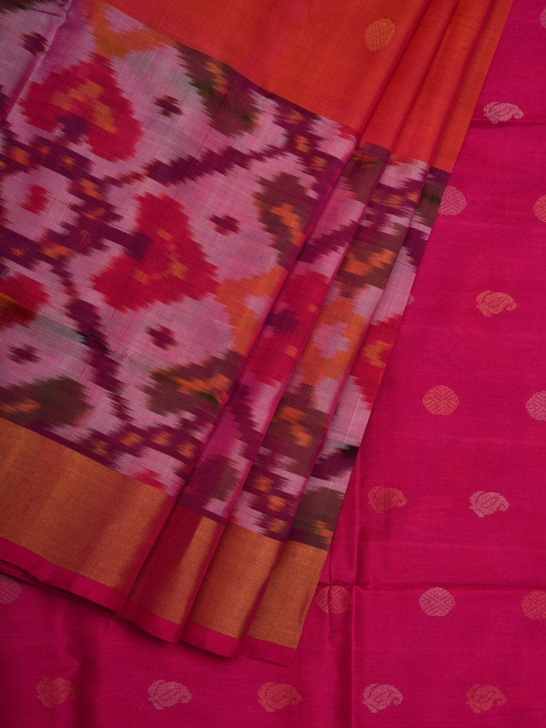 Red and Pink Uppada Silk Handloom Saree with Border Ikat and Buta Design u1852