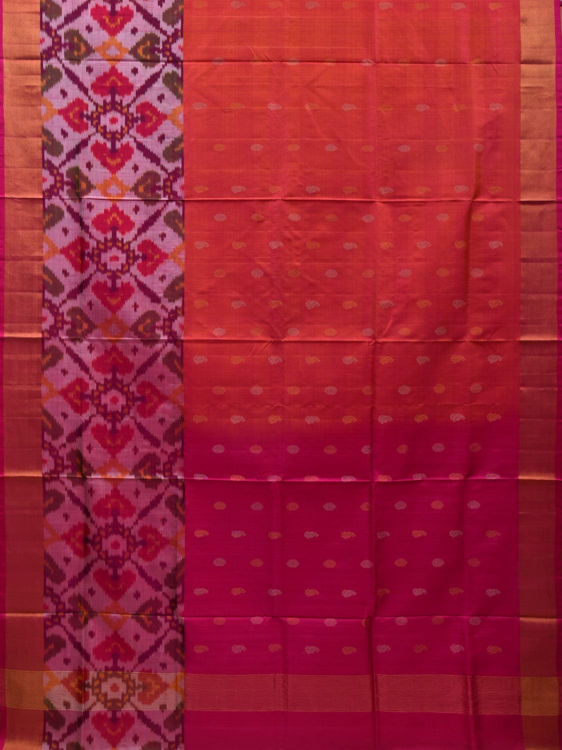 Red and Pink Uppada Silk Handloom Saree with Border Ikat and Buta Design u1852