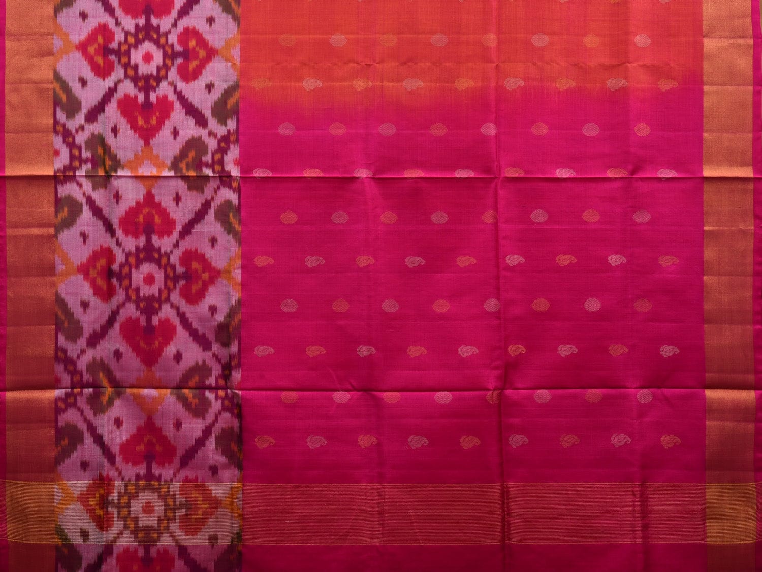 Red and Pink Uppada Silk Handloom Saree with Border Ikat and Buta Design u1852