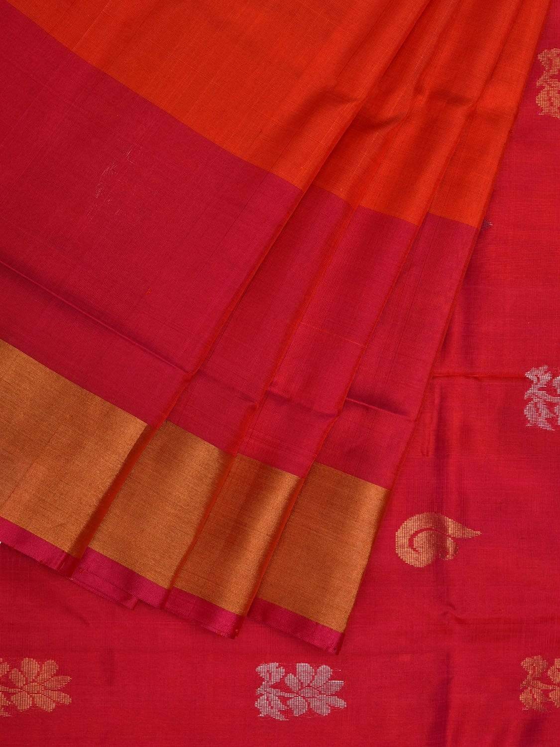 Red and Pink Uppada Silk Handloom Saree with Buta and Contrast Design u1811