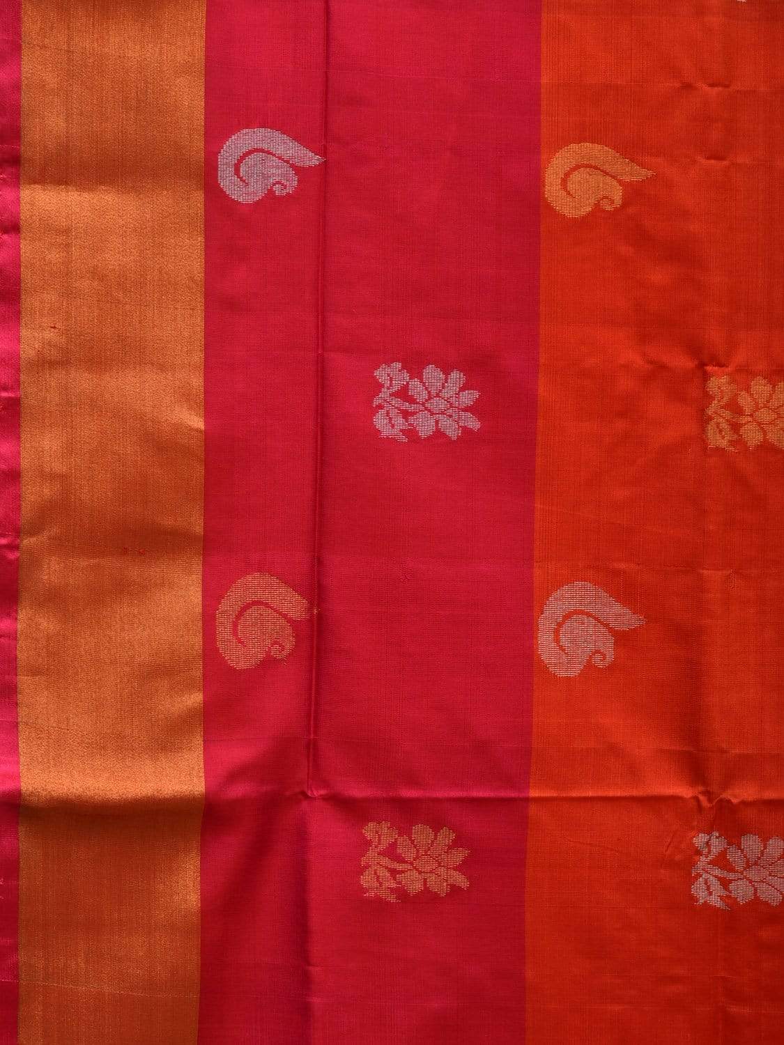 Red and Pink Uppada Silk Handloom Saree with Buta and Contrast Design u1811