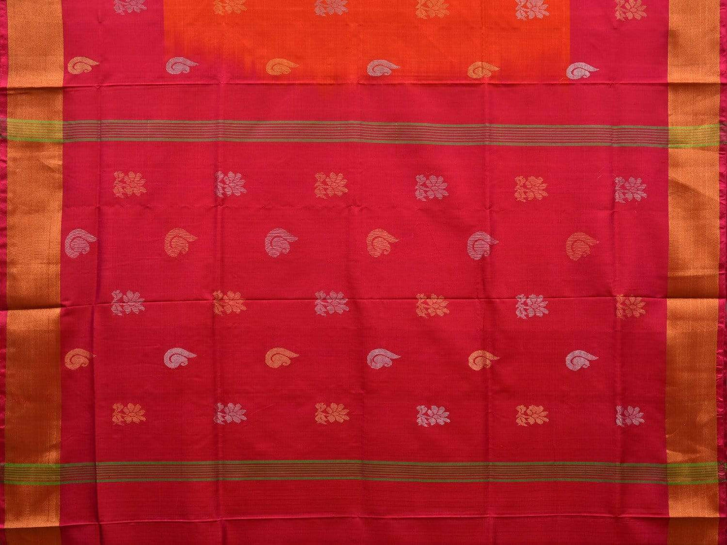 Red and Pink Uppada Silk Handloom Saree with Buta and Contrast Design u1811