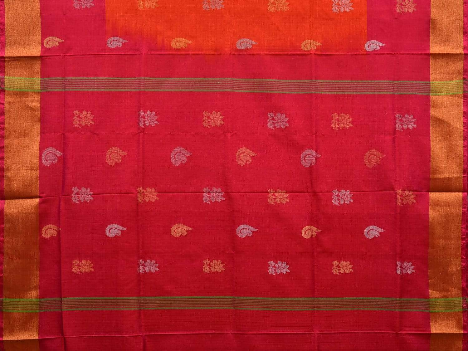 Red and Pink Uppada Silk Handloom Saree with Buta and Contrast Design u1811